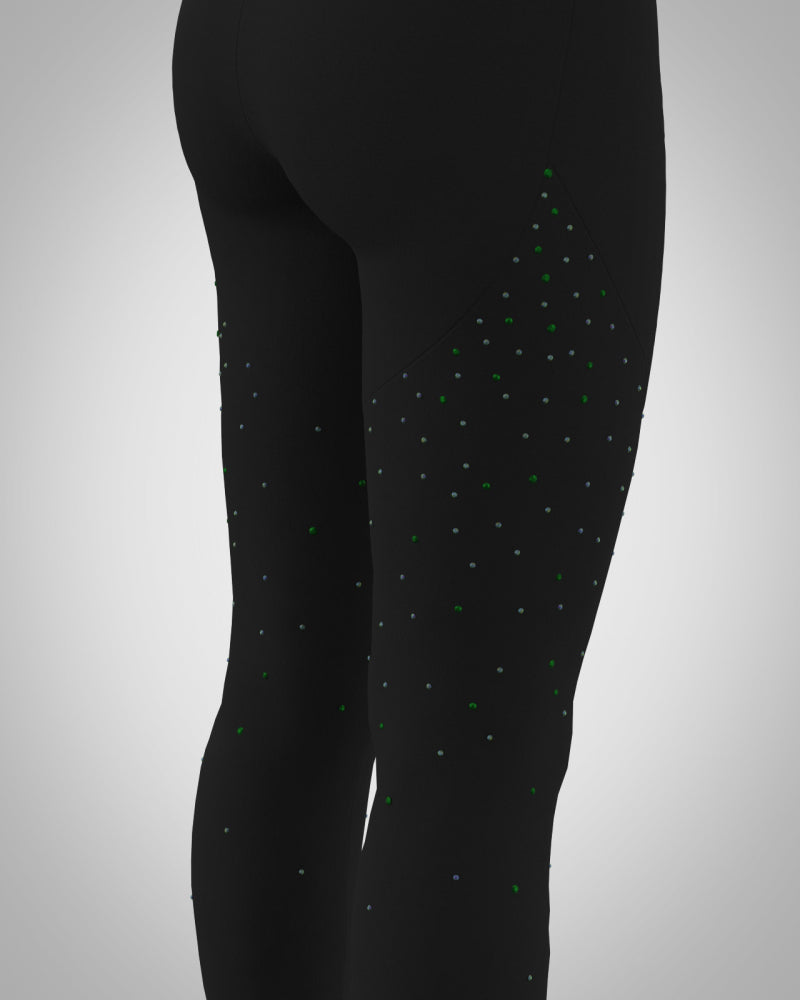 Sagester Green thermal leggings with crystals #474